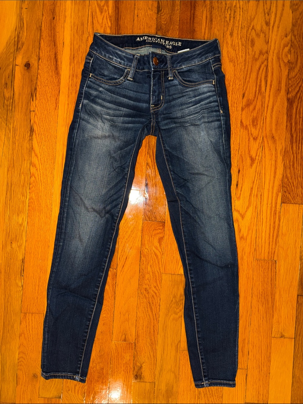 American Eagle Outfitters Women Dark Blue Skinny Jean Jeggings Low Rise Stretch